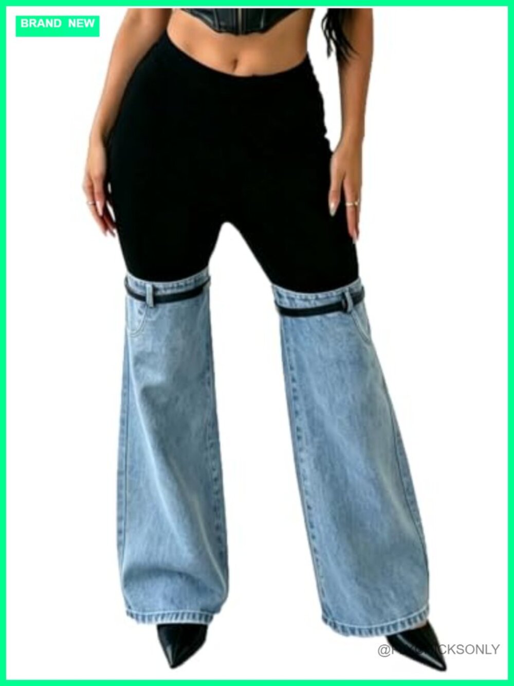High Waisted Color Block Flare Jeans Stretch Patchwork Denim